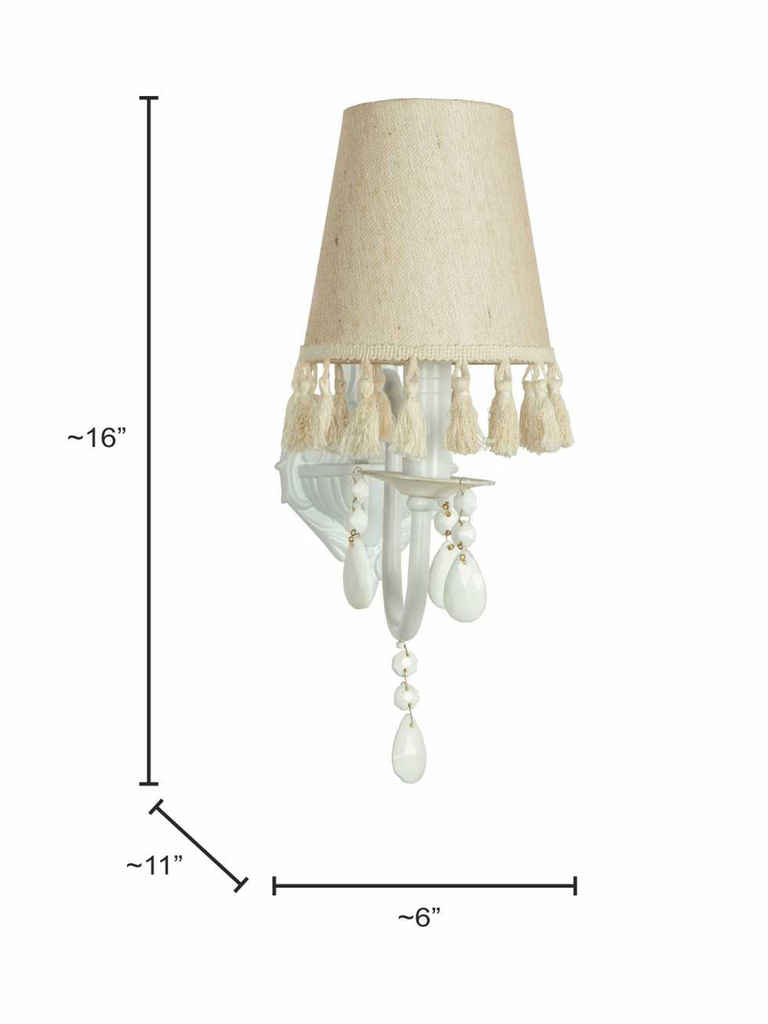 White Wall Sconce with Tassel Shade and Crystal Accents
