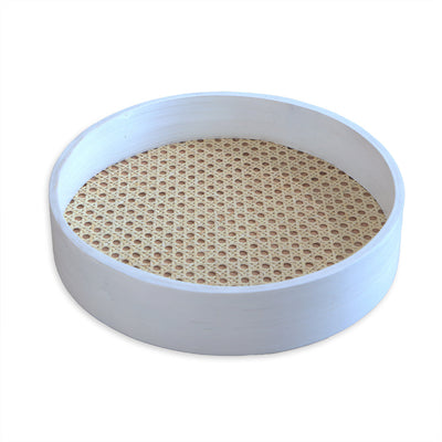 Rattan round white tray