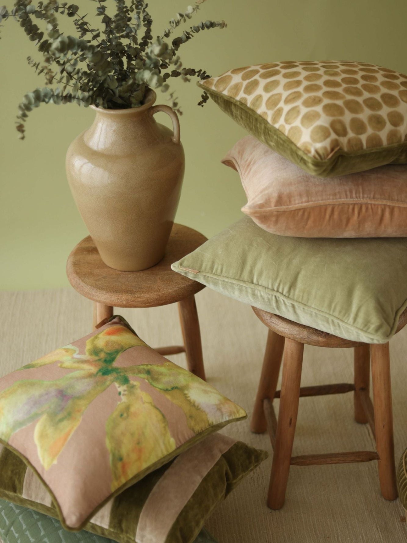 Willow Olive Velvet Stripe Cushion Cover