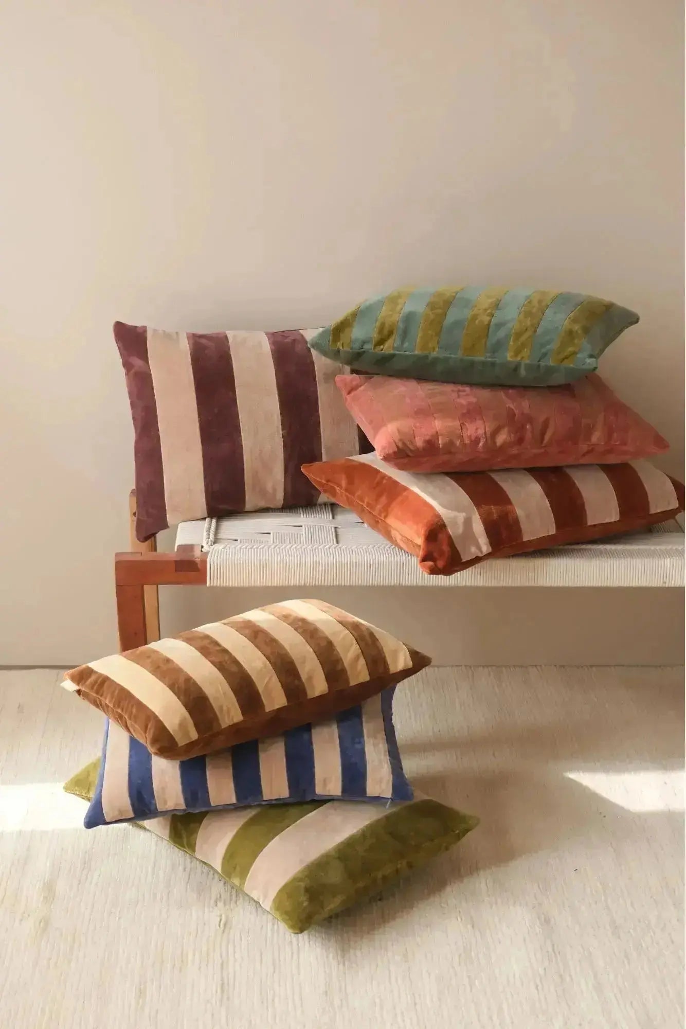 Willow Olive Velvet Stripe Cushion Cover