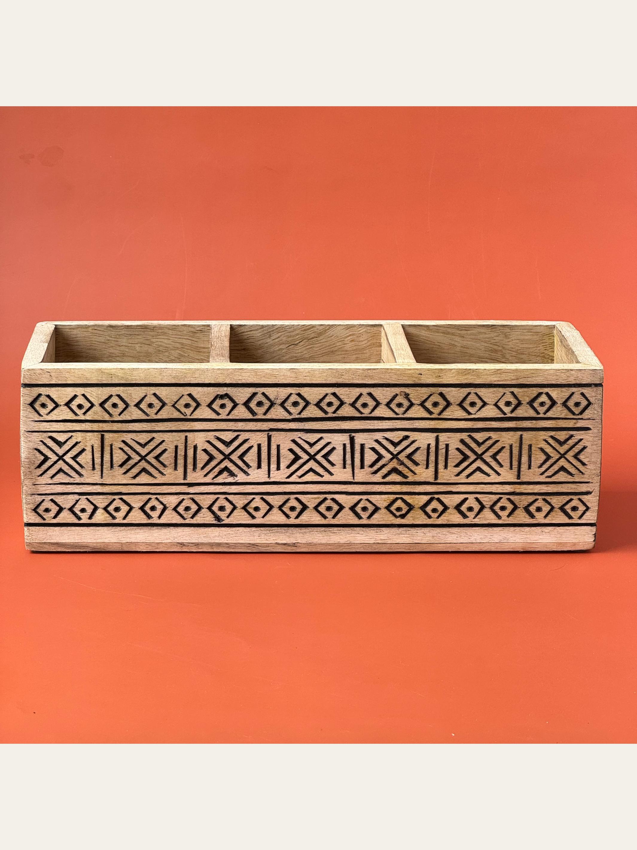 Wood Carved Cutlery Holder Black