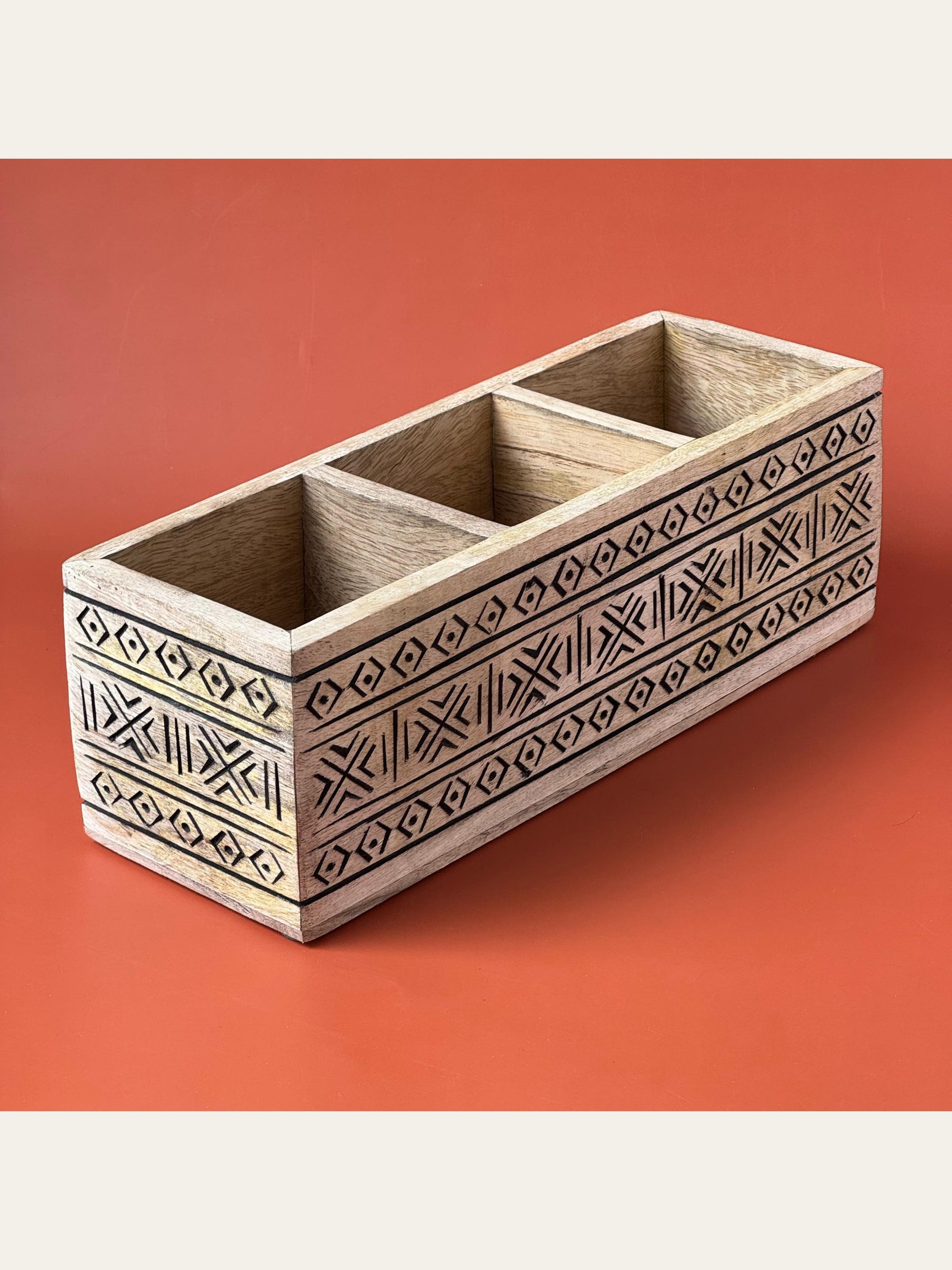 Wood Carved Cutlery Holder Black