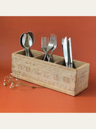 Wood Carved Cutlery Holder White