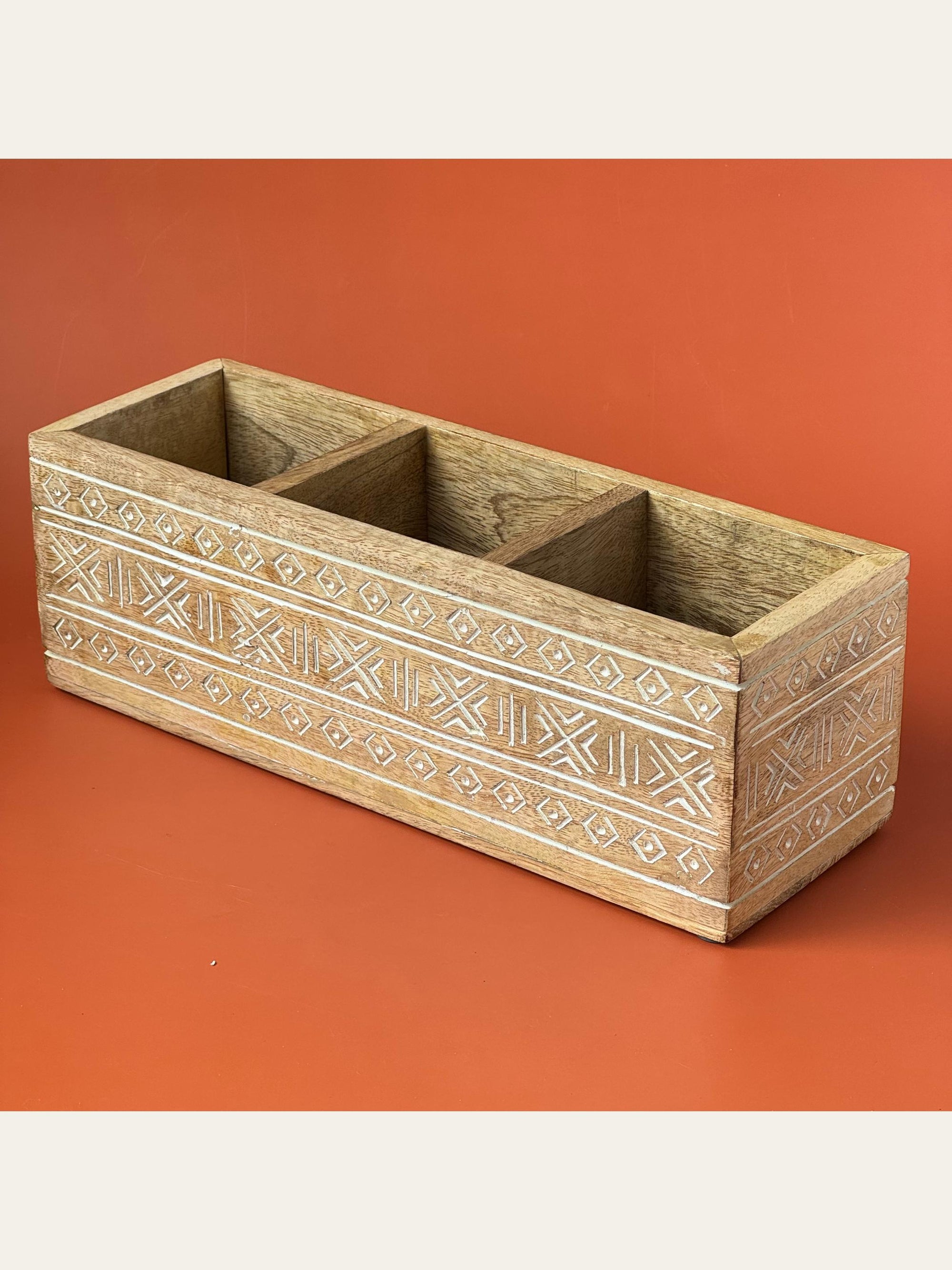 Wood Carved Cutlery Holder White