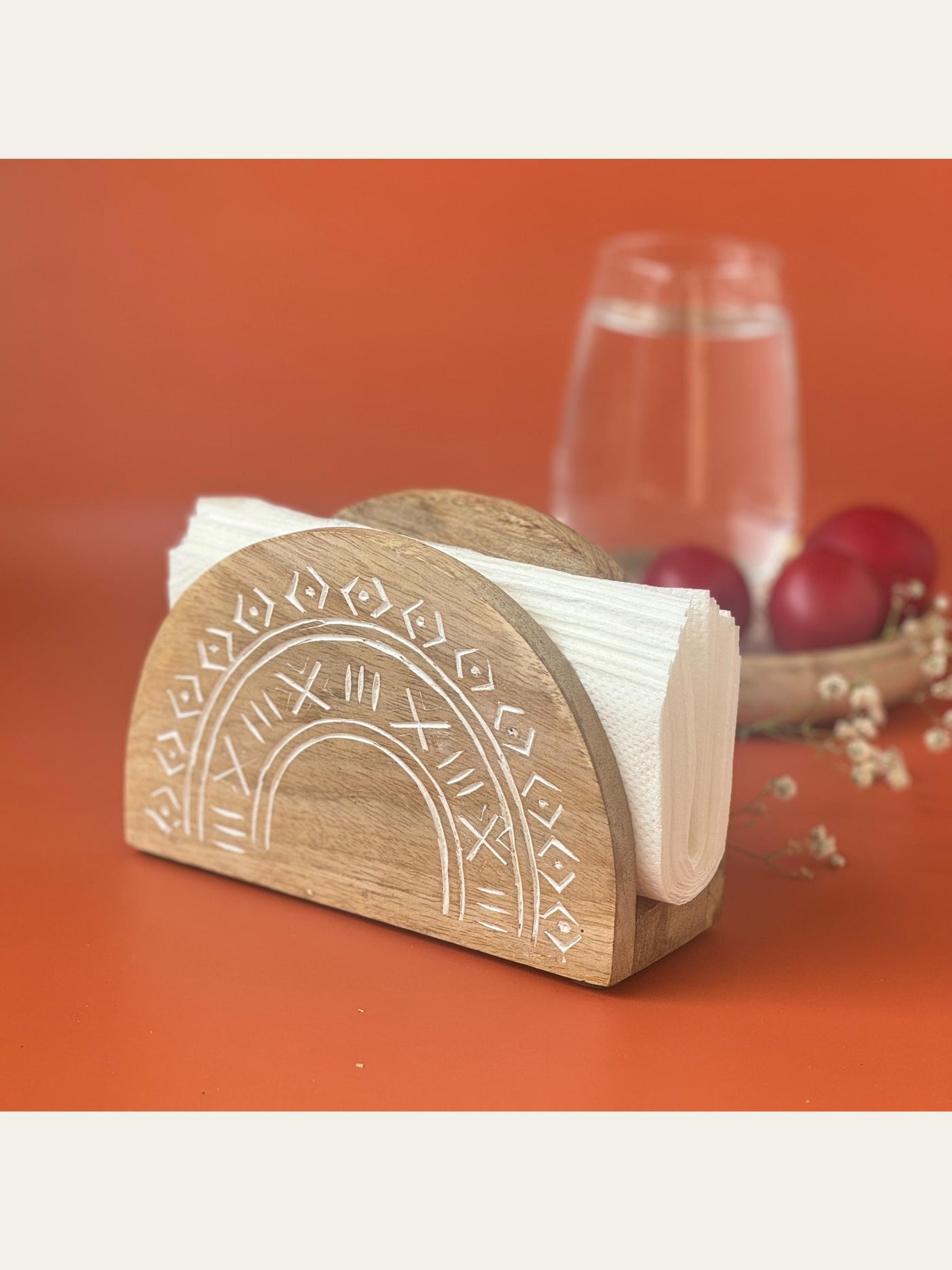 Wood Carved Napkin Holder White