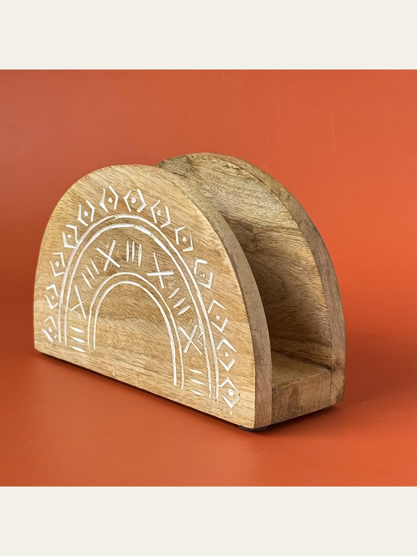 Wood Carved Napkin Holder White