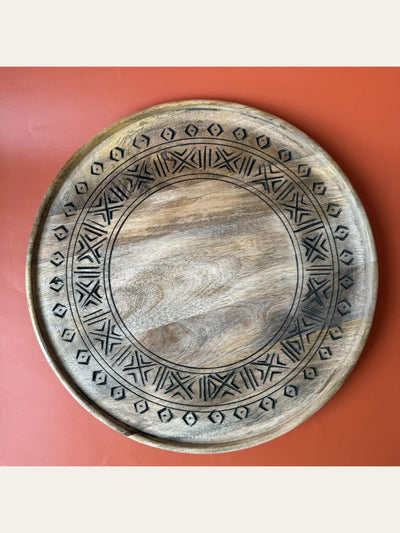 Wood Carved Revolving Tray Black