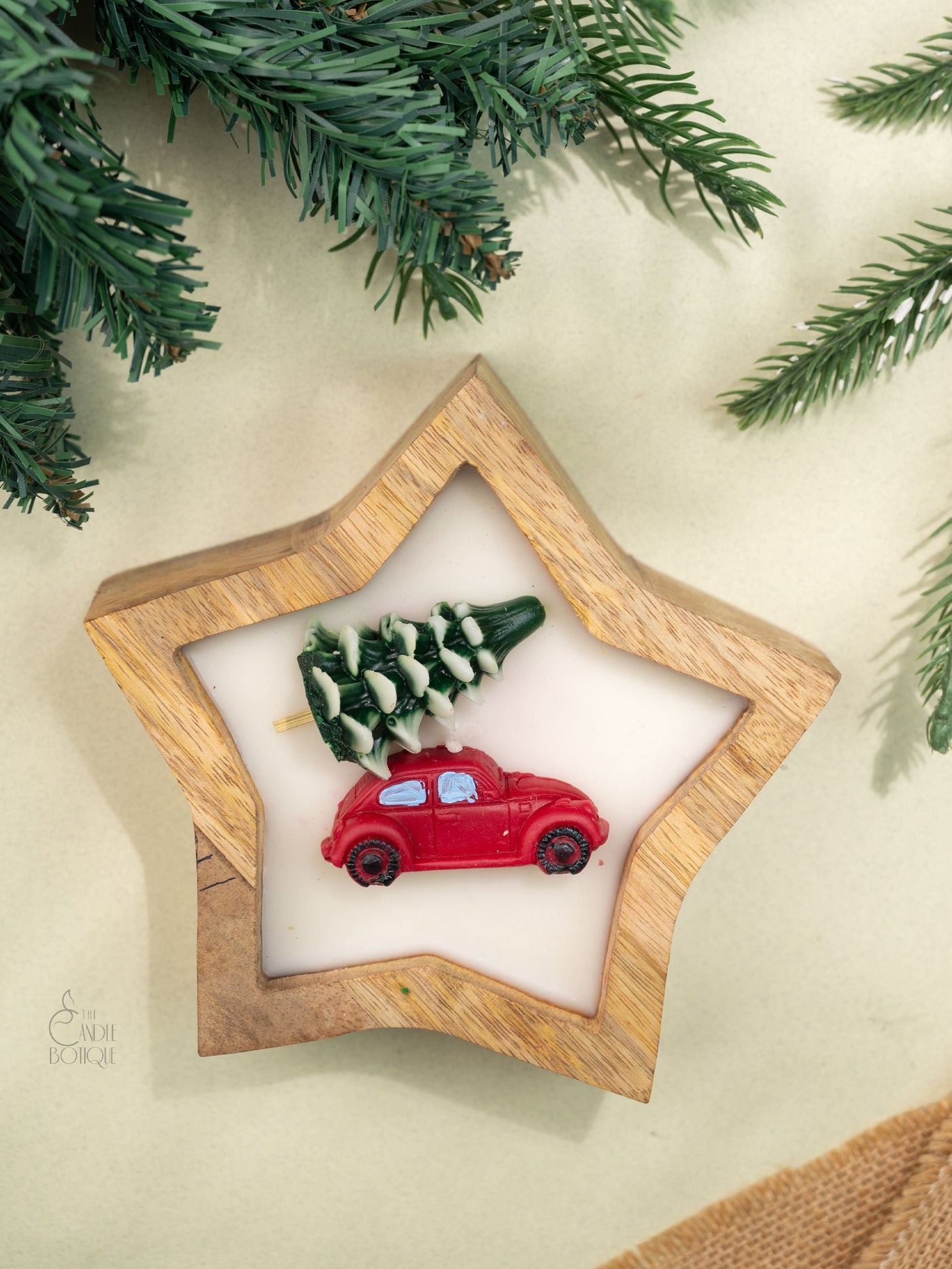 Wooden Star with Tree car Candle