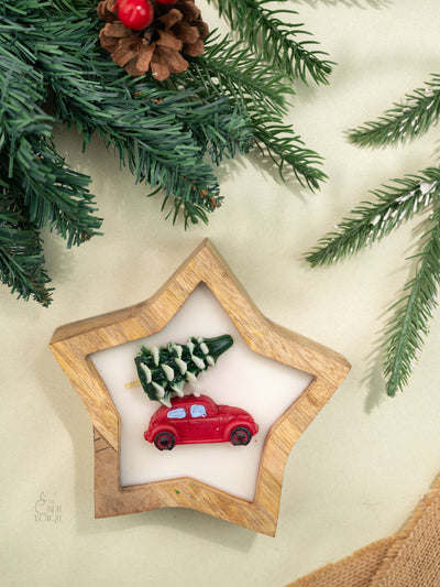 Wooden Star with Tree car Candle