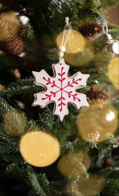 White Snowflake Hanging Ornament with Red Pattern_CC66