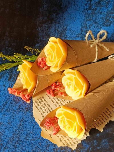 Yellow Rose Candle Flower Bouquet Sets
