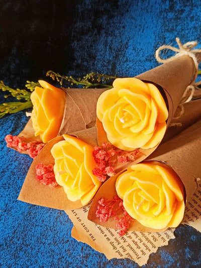 Candle Sets - Yellow Rose Flower Bouquet