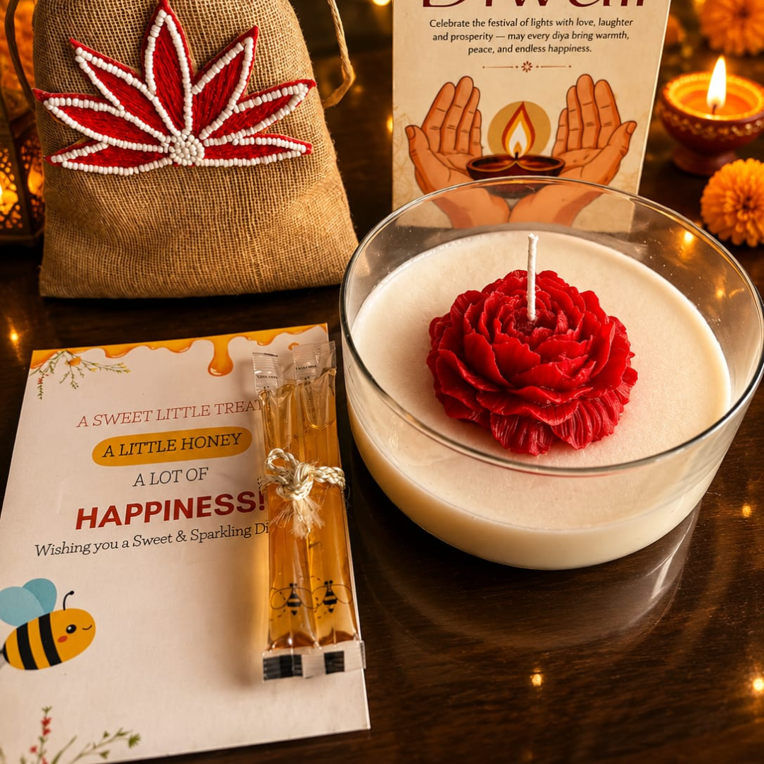 Crimson Rose Diwali Candle Gift Hamper – Elegant Festive Gift - https://artecasa.in/
