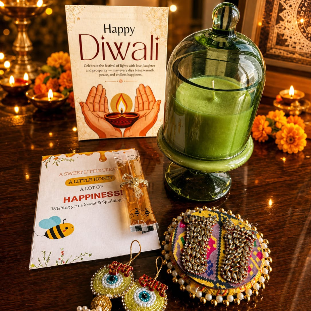 Emerald Glow Diwali Candle Gift Hamper – Elegant Festive Gift - https://artecasa.in/