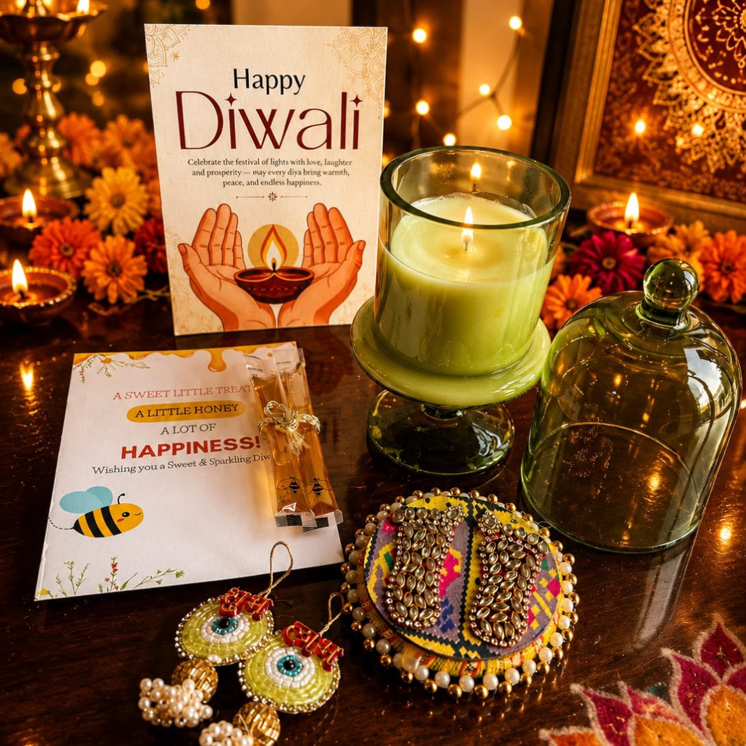 Emerald Glow Diwali Candle Gift Hamper – Elegant Festive Gift - https://artecasa.in/