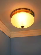 Zenith Crackle Glass 10 Inches Flush Mount Brass Ceiling Lamp