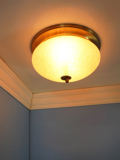Zenith Crackle Glass 10 Inches Flush Mount Brass Ceiling Lamp