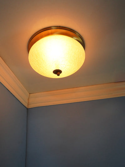 Zenith Crackle Glass 10 Inches Flush Mount Brass Ceiling Lamp