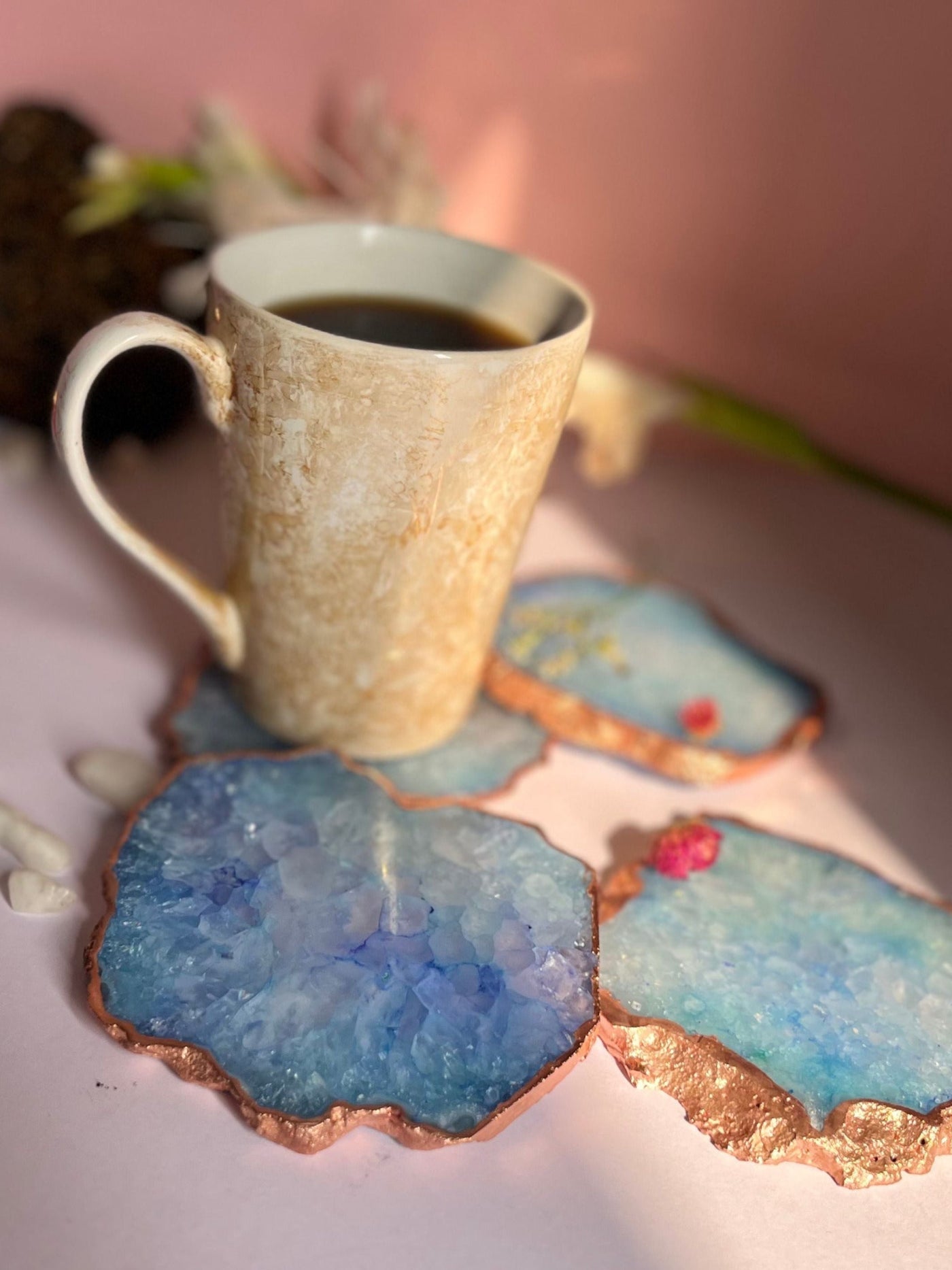 Crystal Agate Coasters (Rose Gold Plated )