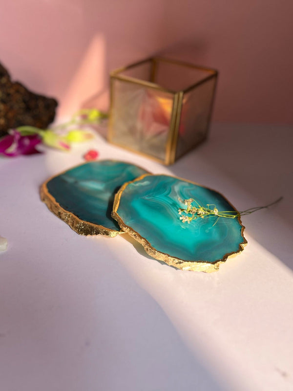 Brazilian Agate Coaster (Yellow Gold Plating)