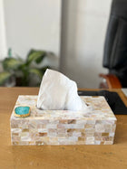 Mother of Pearl Tissue Box Holder with Agate