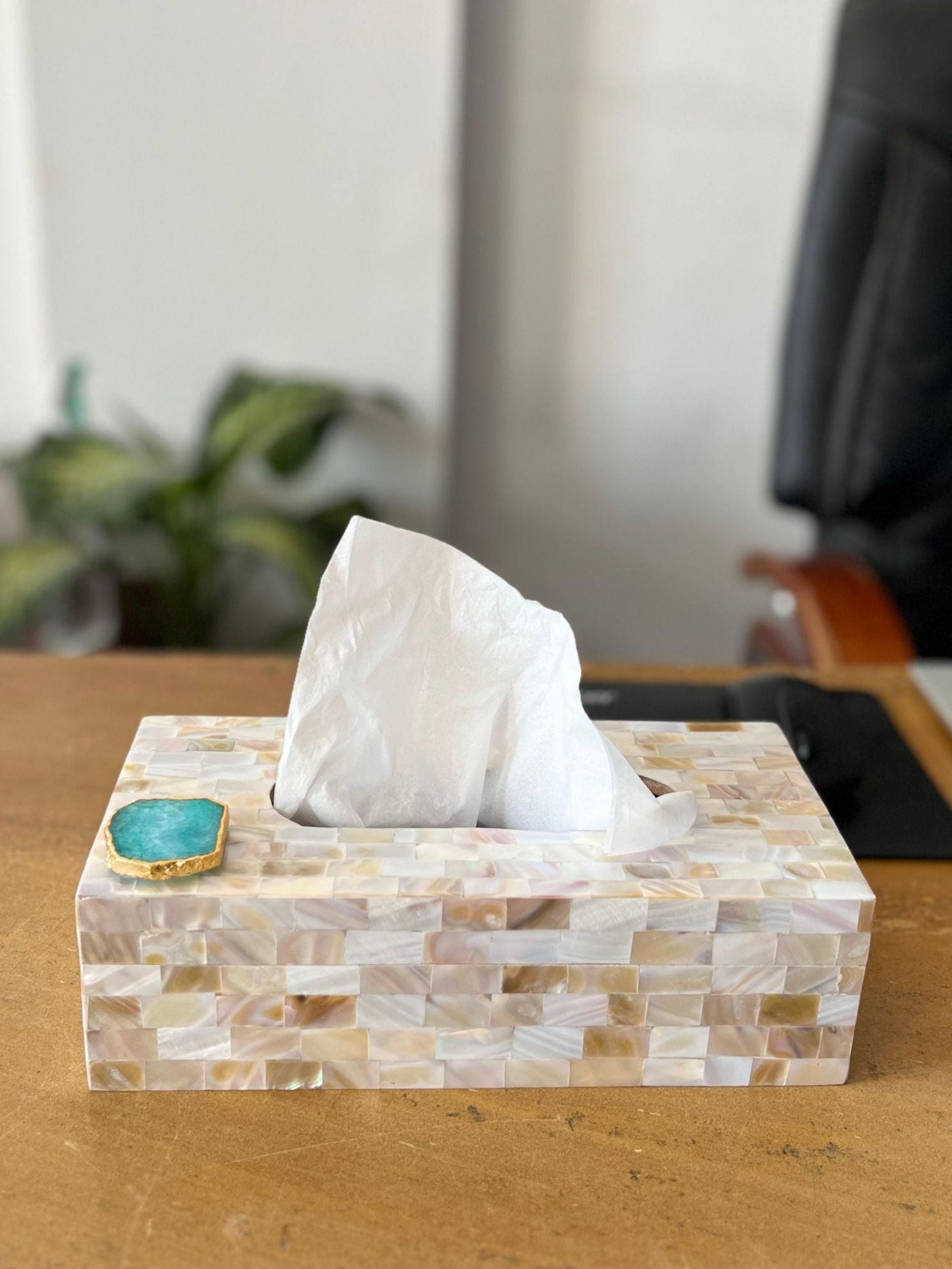 Mother of Pearl Tissue Box Holder with Agate