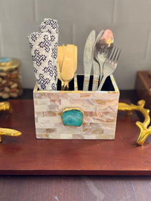 Mother of Pearl with Agate Cutlery Holder
