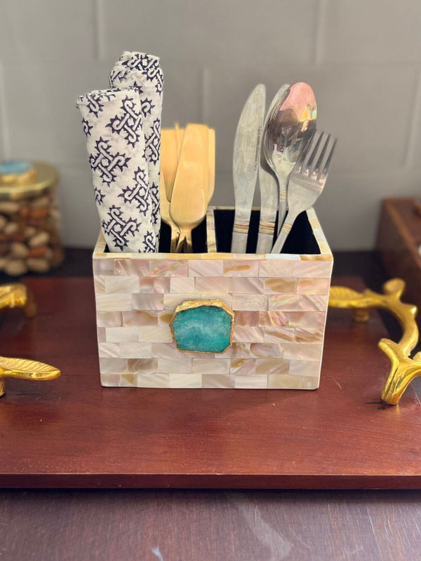 Mother of Pearl with Agate Cutlery Holder