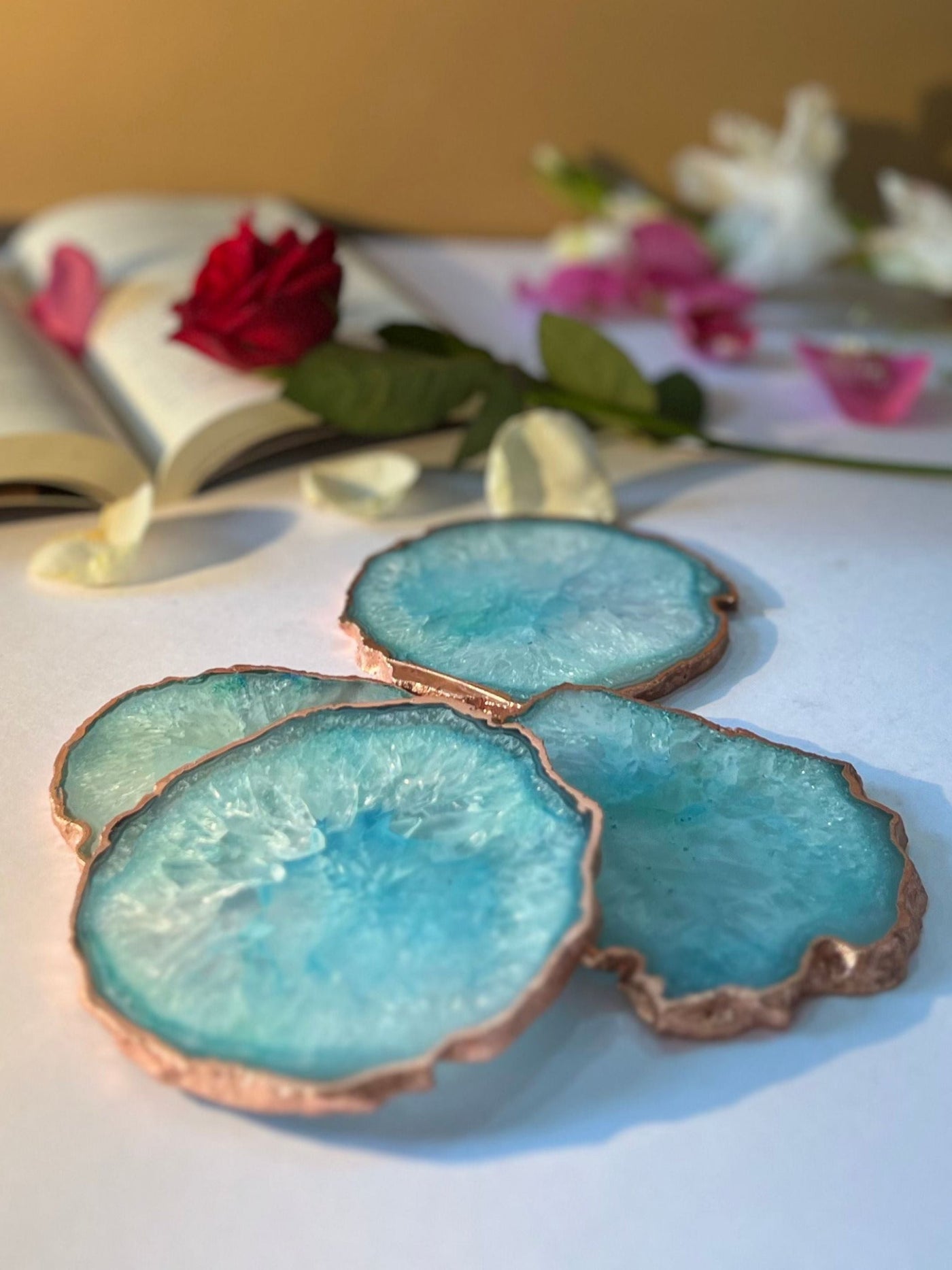 Crystal Agate Coasters (Rose Gold Plated )