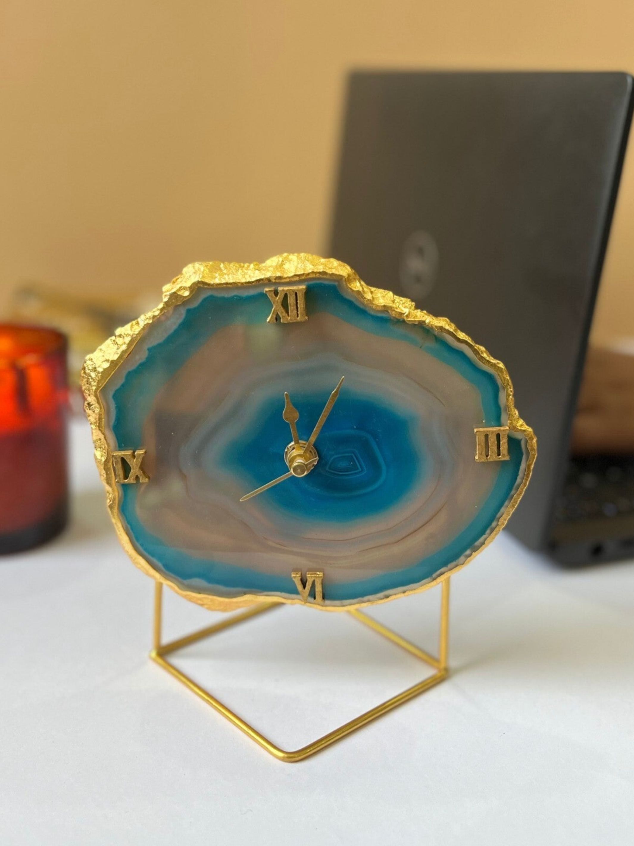 Desktop Clock - Brazilian Agate