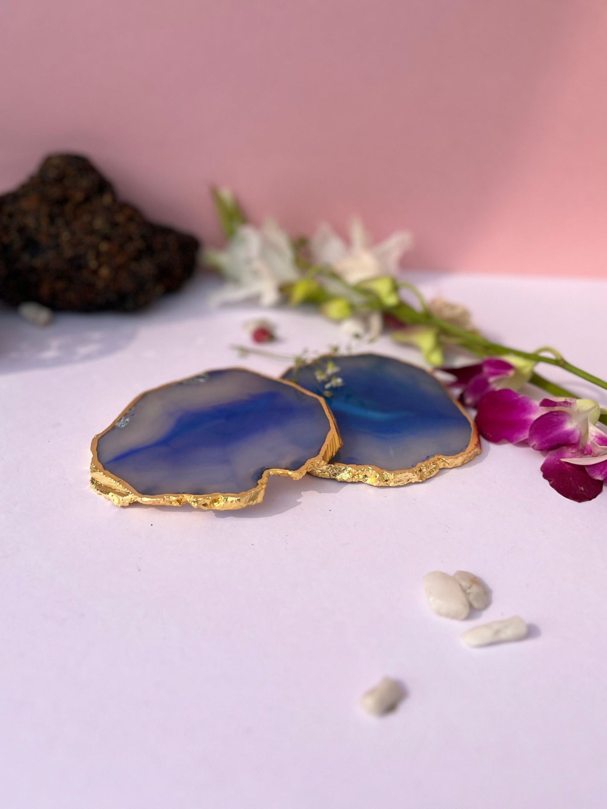 Brazilian Agate Coaster (Yellow Gold Plating)