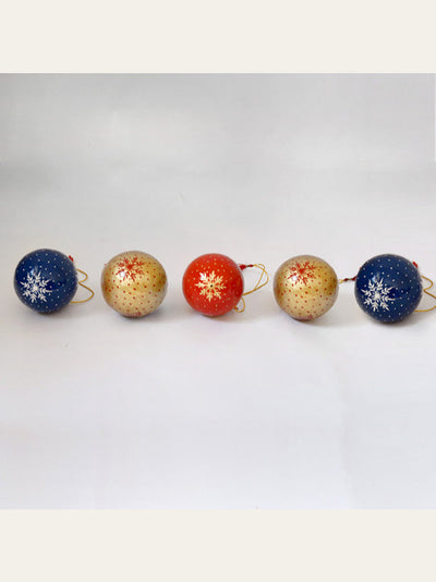Mixed Ball Baubles - Papier Mache Christmas Decorations in Pack of 5