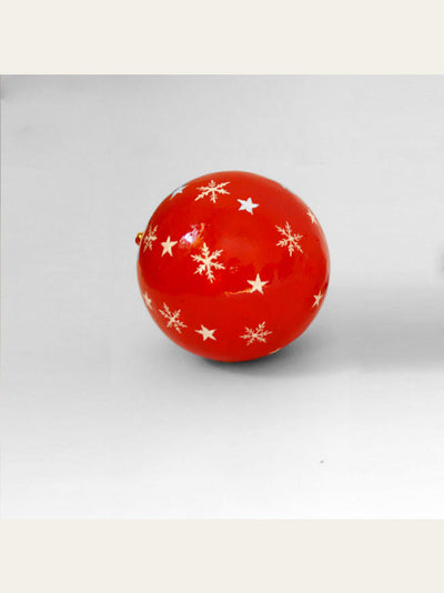 Red & White Snowflake Baubles - Papier Mache Christmas Decorations in Pack of 5