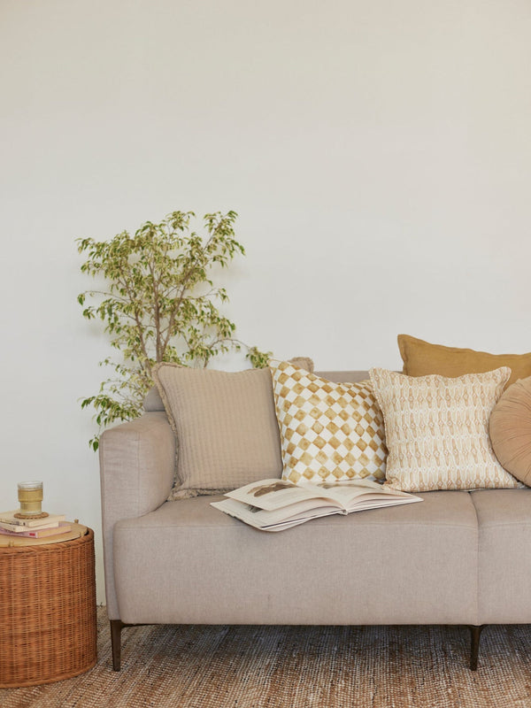 Cushion Cover - Checker Ochre Oblong