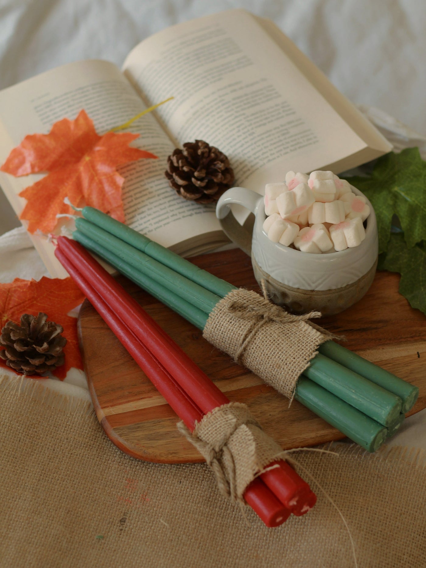 Green & Red Taper Candles | Set of 10