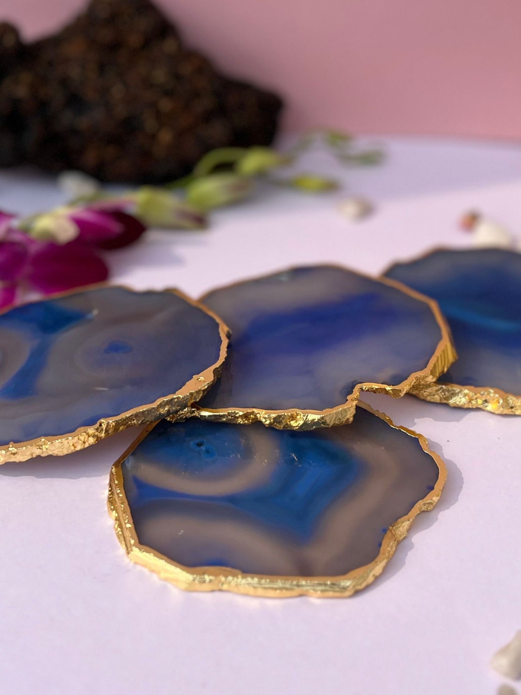 Brazilian Agate Coaster (Yellow Gold Plating)