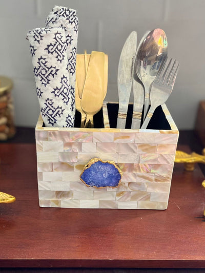 Mother of Pearl with Agate Cutlery Holder