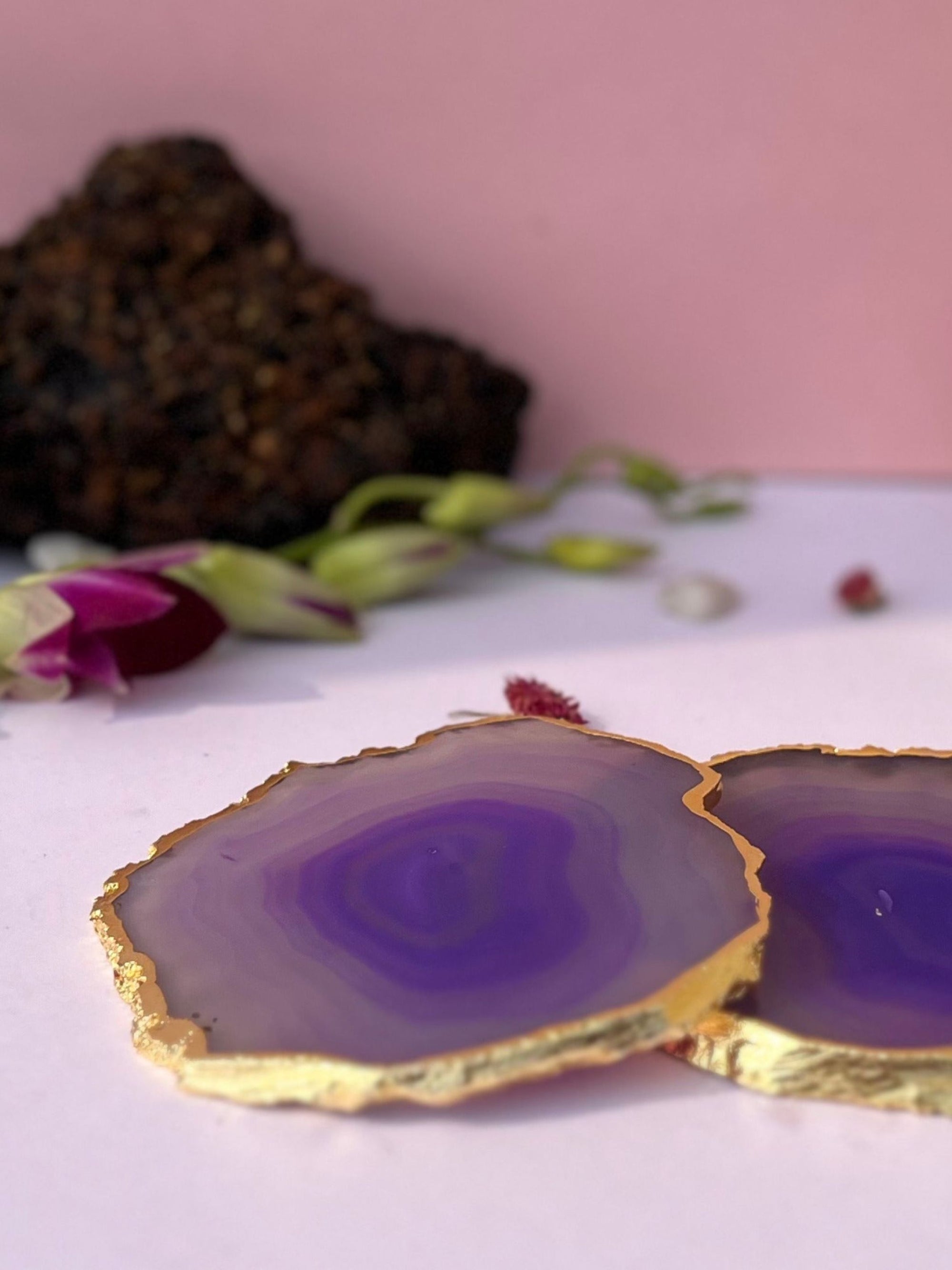 Brazilian Agate Coaster (Yellow Gold Plating)