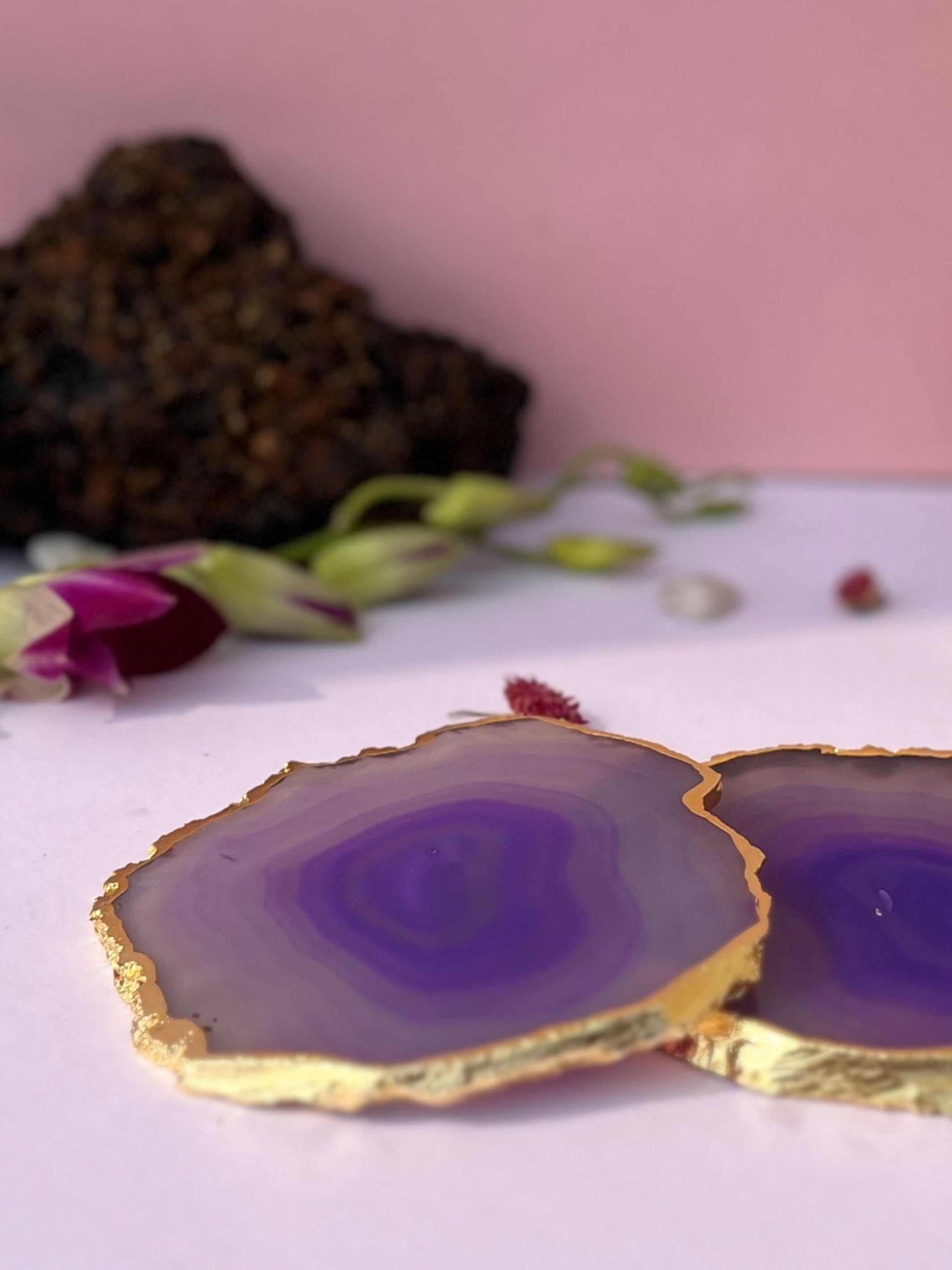 Brazilian Agate Coaster (Yellow Gold Plating)
