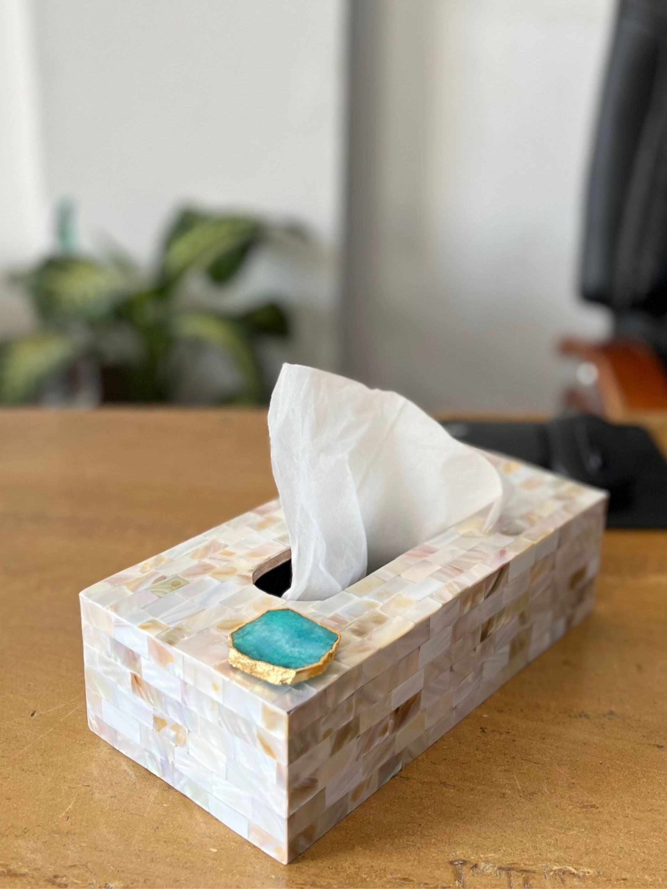 Mother of Pearl Tissue Box Holder with Agate