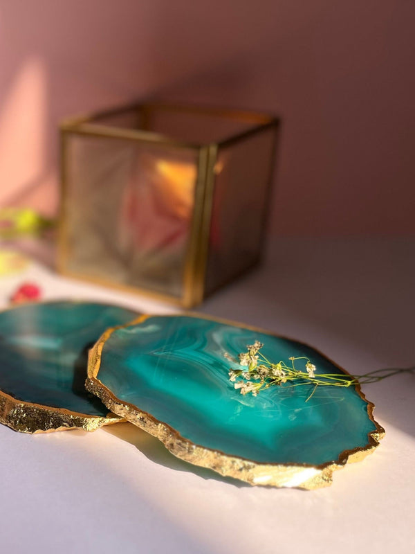 Brazilian Agate Coaster (Yellow Gold Plating)