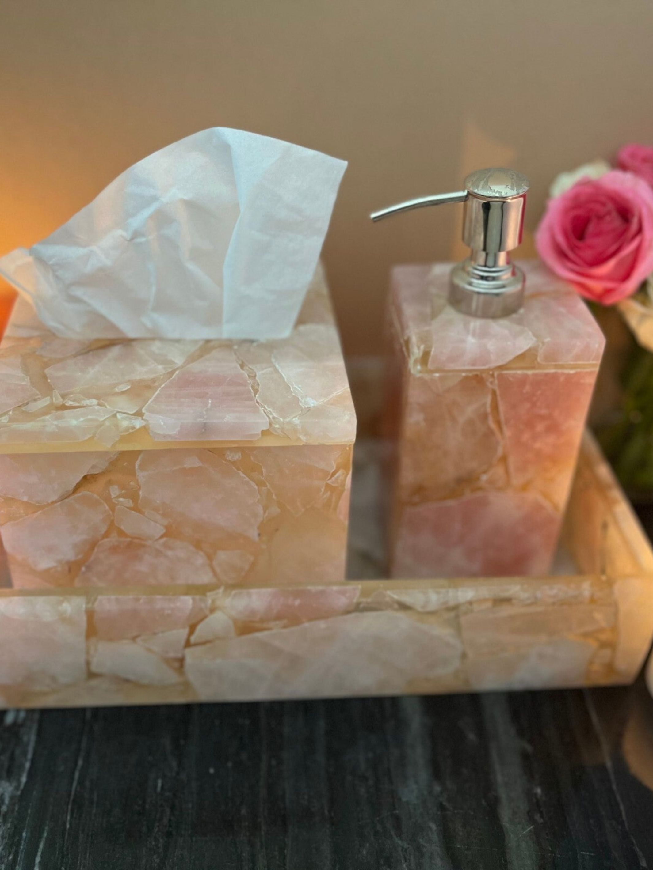 Rose Quartz Vanity Set ( Set of 3 )