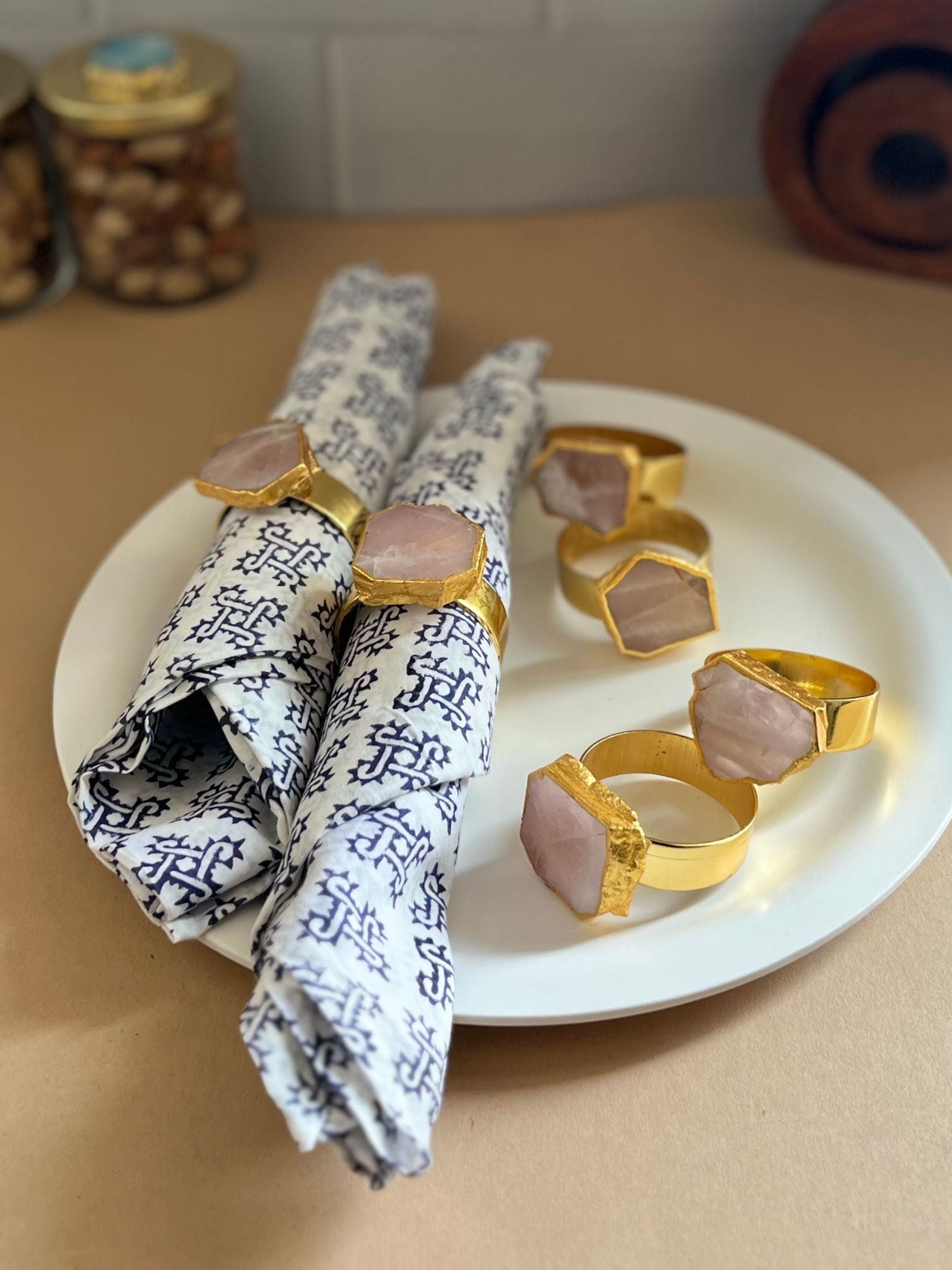 Natural Rose Quartz Napkin Rings( Set of 6)