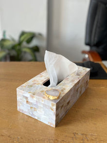 Mother of Pearl Tissue Box Holder with Agate