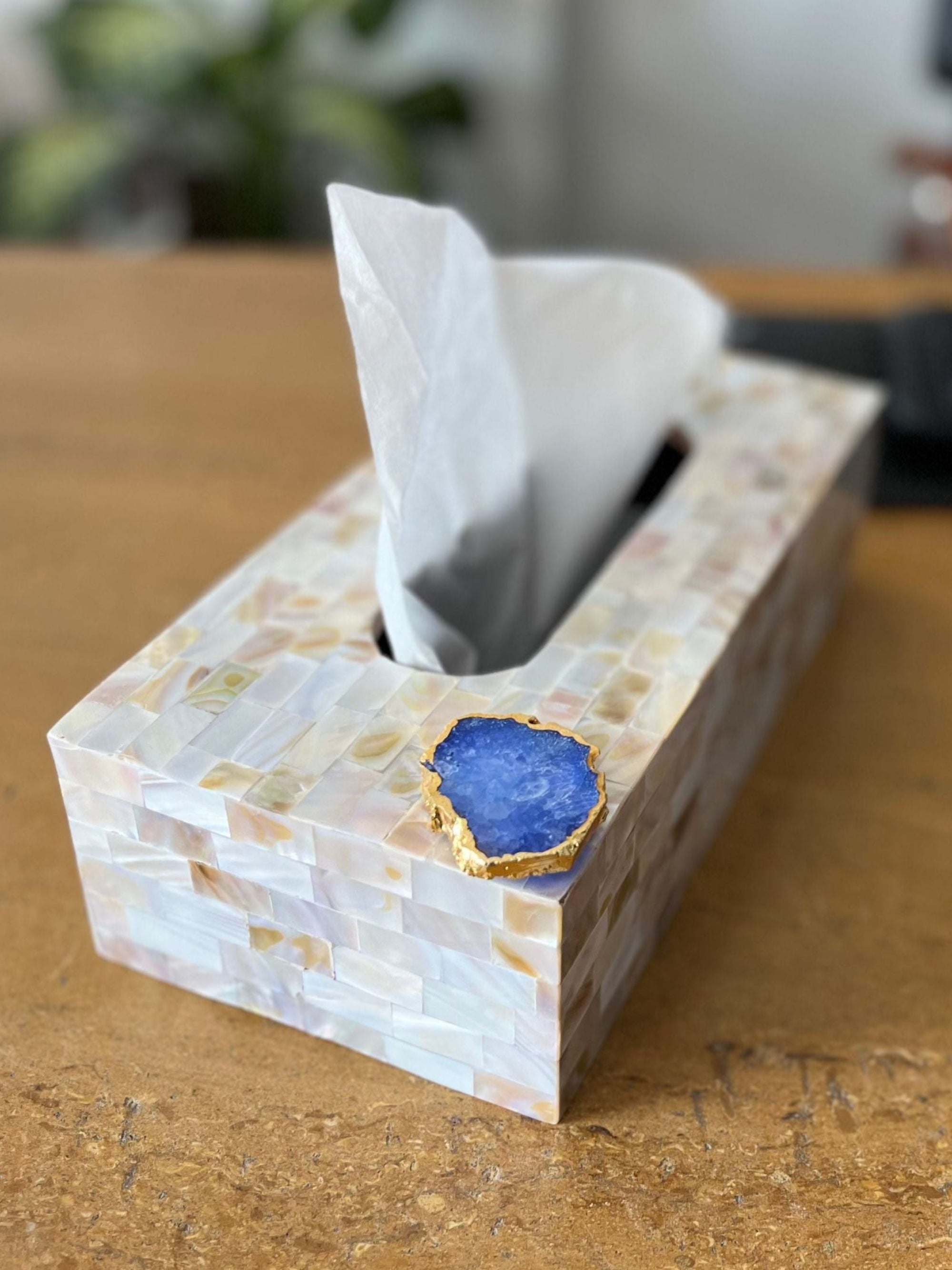 Mother of Pearl Tissue Box Holder with Agate