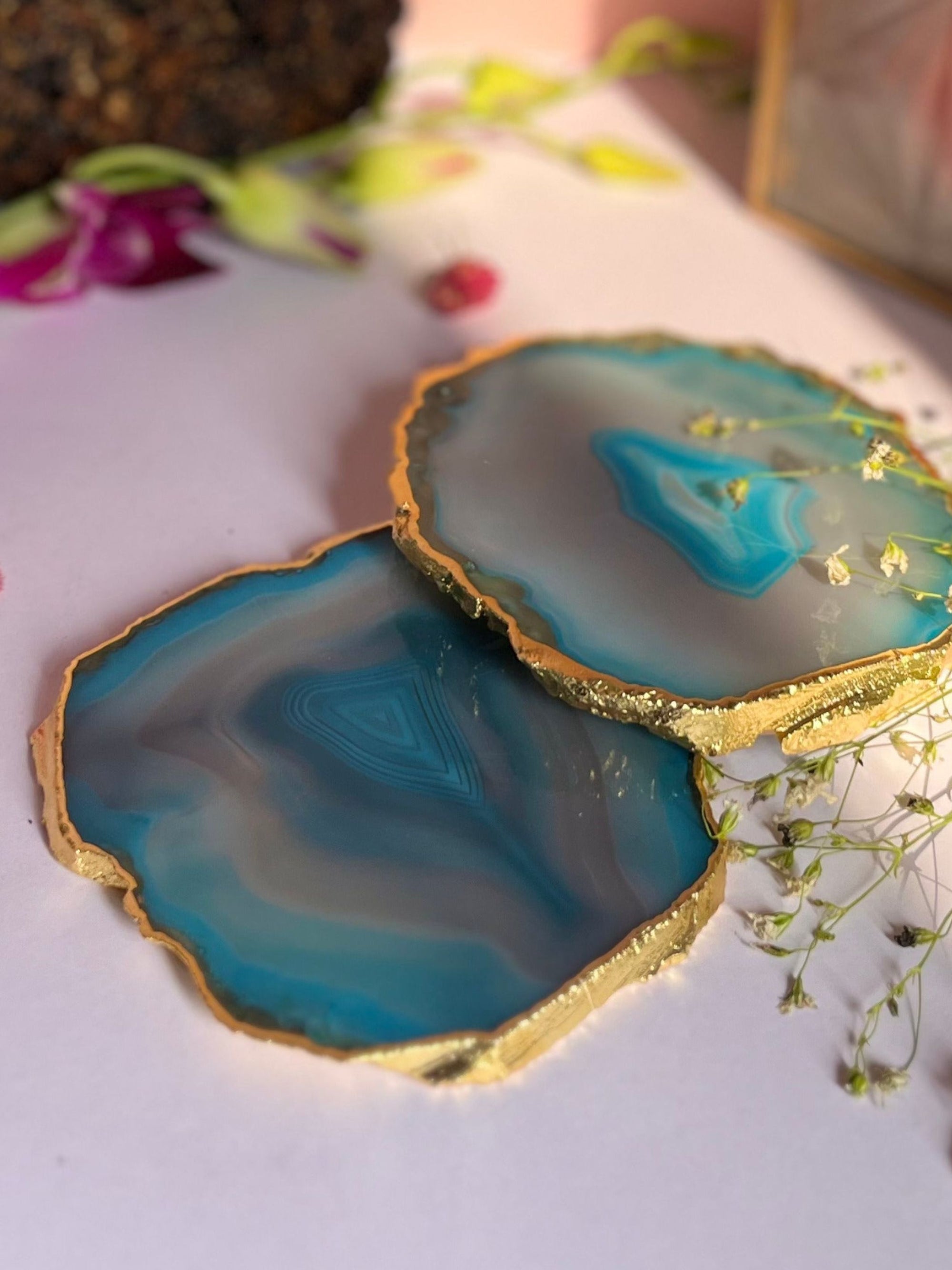 Brazilian Agate Coaster (Yellow Gold Plating)