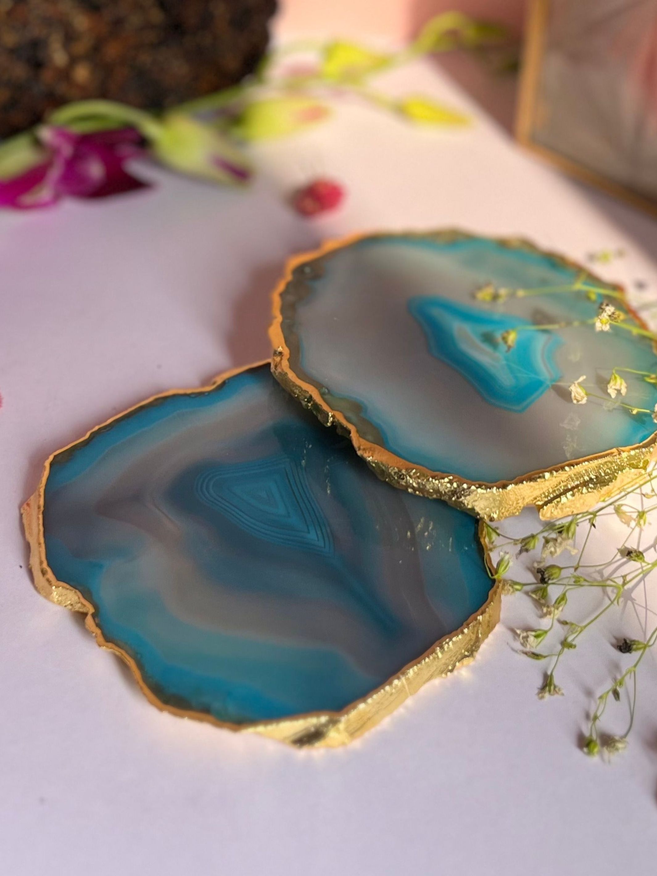 Brazilian Agate Coaster (Yellow Gold Plating)