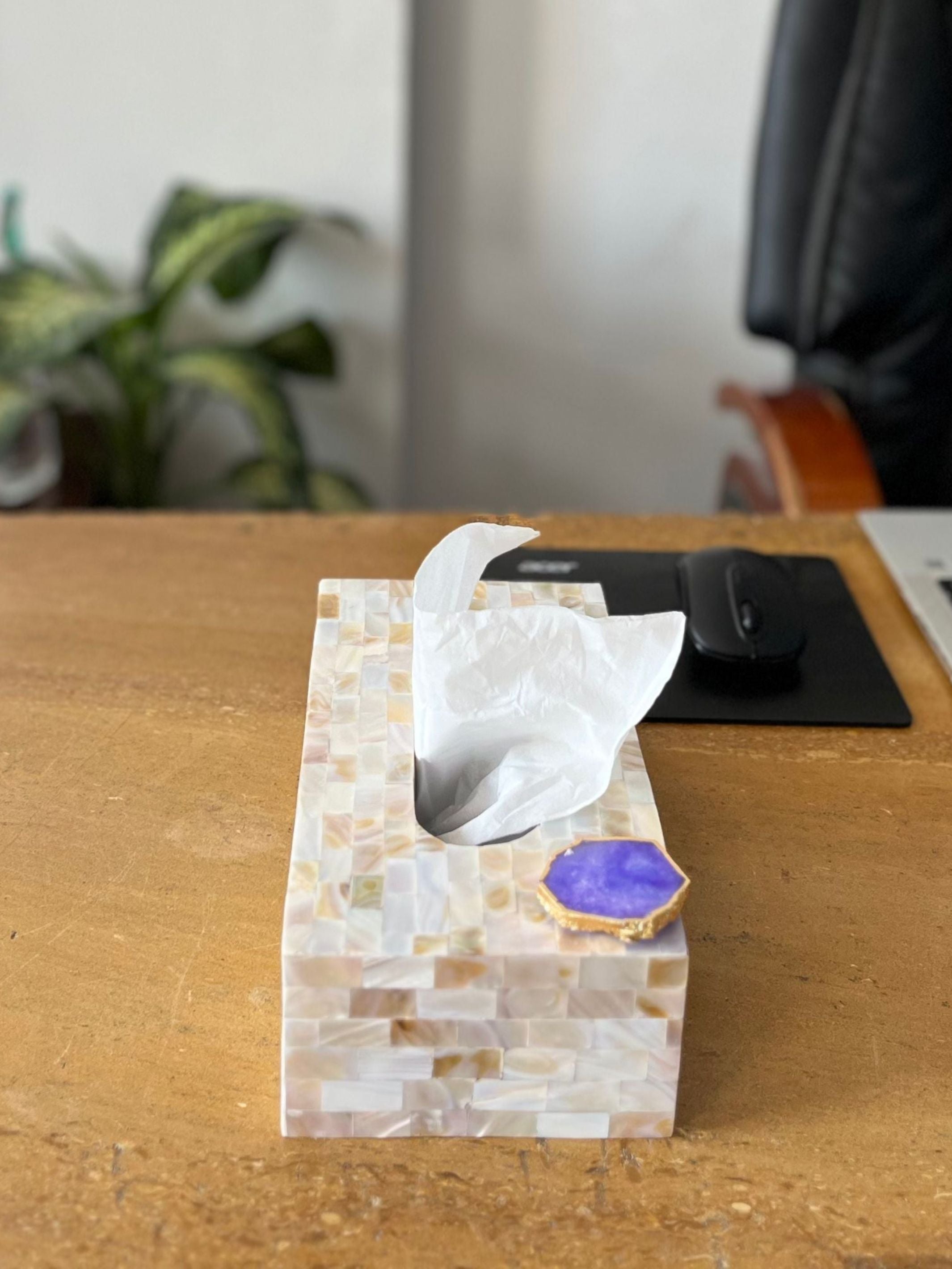 Mother of Pearl Tissue Box Holder with Agate