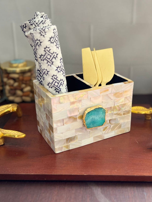 Mother of Pearl with Agate Cutlery Holder