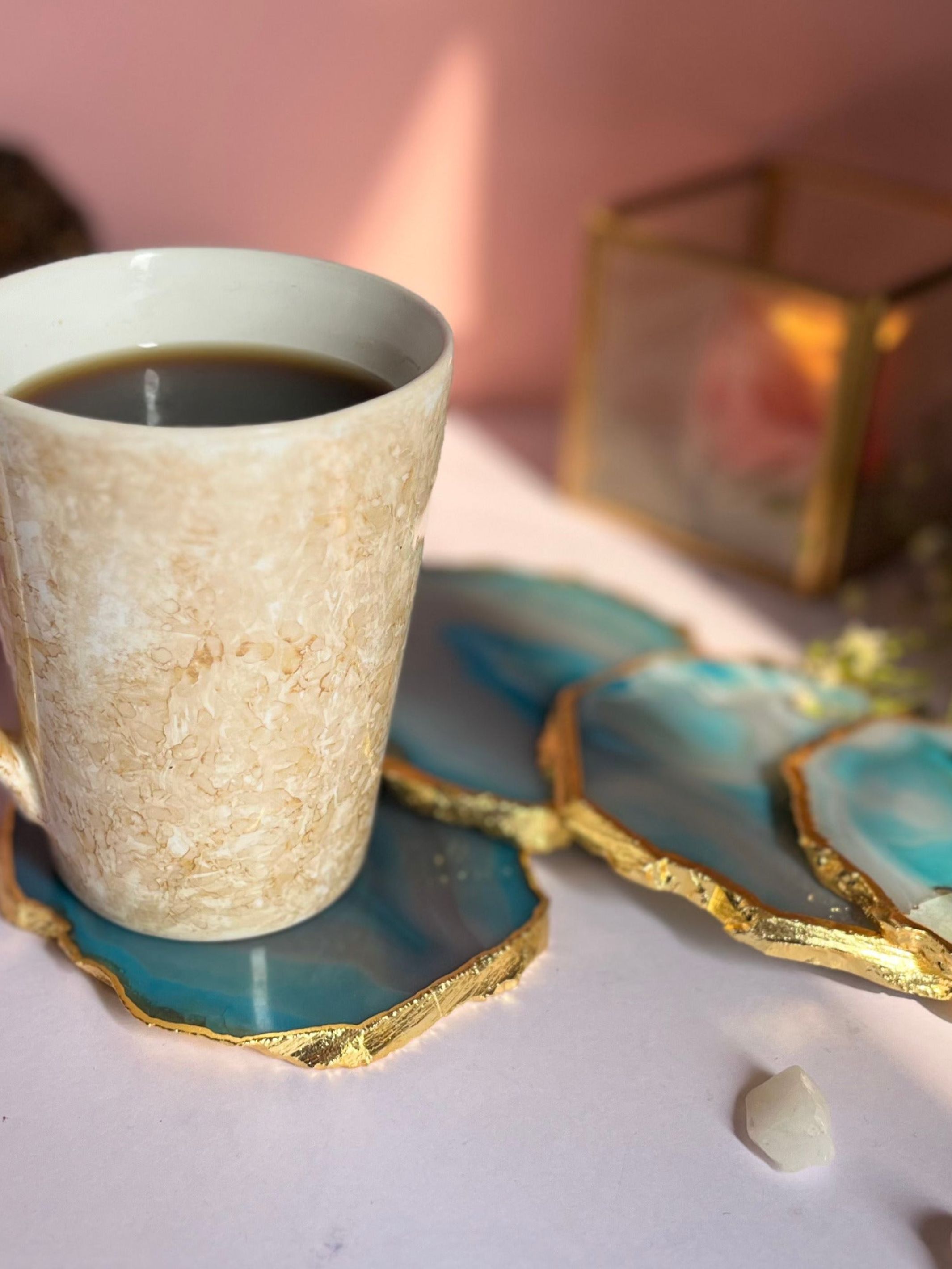 Brazilian Agate Coaster (Yellow Gold Plating)